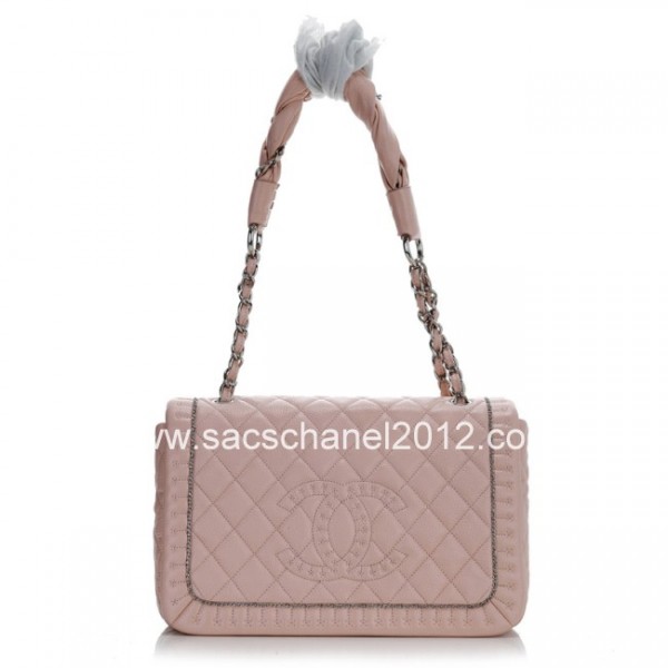 Chanel 2012 Rosa Fresati Flap Borse In Pelle Con Catena Rasata