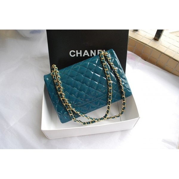 Chanel 2012 Verde Scuro Brevetto Borse Jumbo Flap In Pelle Con S