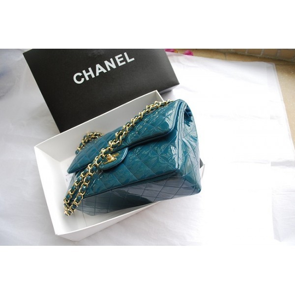 Chanel 2012 Verde Scuro Brevetto Borse Jumbo Flap In Pelle Con S