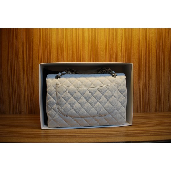 Chanel 2012 White Caviar Leather Borse Jumbo Flap Con Shw