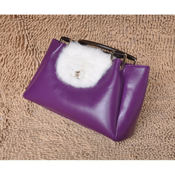 Chanel 2012 White Rabbit Fur Borse In Pelle Di Vitello In Viola