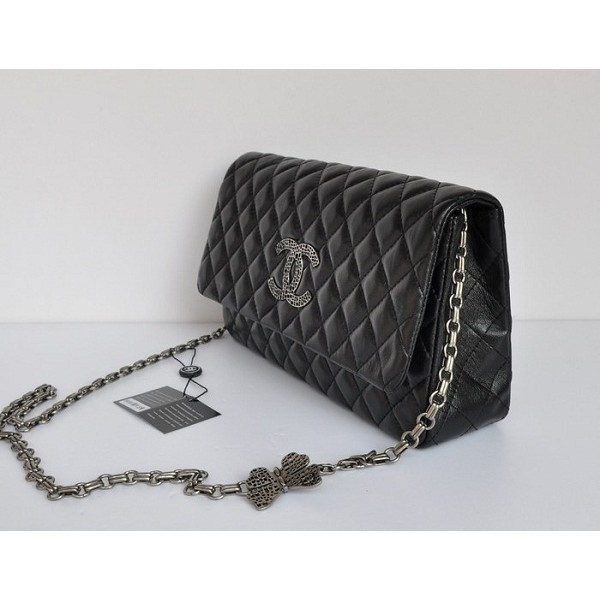 Chanel 2012 Agnello Borse Flap Nero Con Metallo Perforato Cc