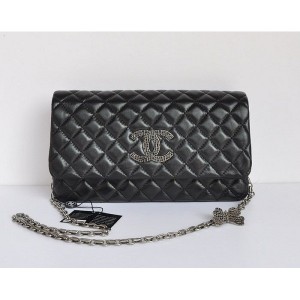 Chanel 2012 Agnello Borse Flap Nero Con Metallo Perforato Cc