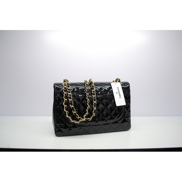 Chanel 36097 Vernice Nera Flap Borse In Pelle Con Ghw Jumbo