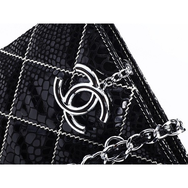 Chanel 49020 Black Snake Vene Borsa In Pelle Con Ecs