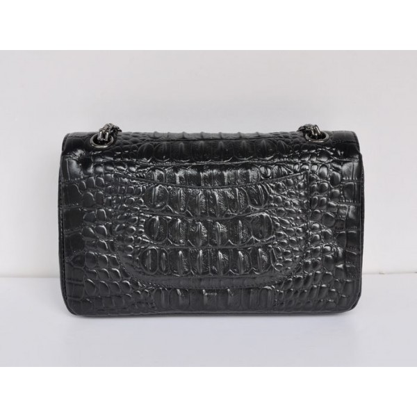 Chanel A01112 Black Croc Veins Flap Bag In Pelle Con Gun Color H