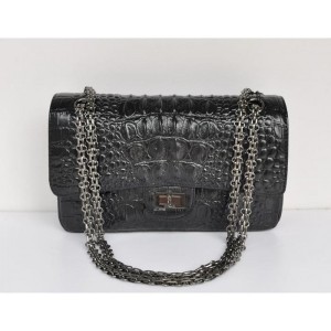 Chanel A01112 Black Croc Veins Flap Bag In Pelle Con Gun Color H