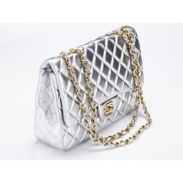 Chanel A28600 Argento Flap Borse Agnello Con Ghw