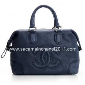 Chanel A50283 Bowling In Pelle Di Vitello Blu Sbiadito Borsetta