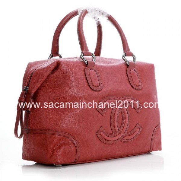 Chanel A50283 Rosso Lavato Borse Bowling In Pelle Di Vitello