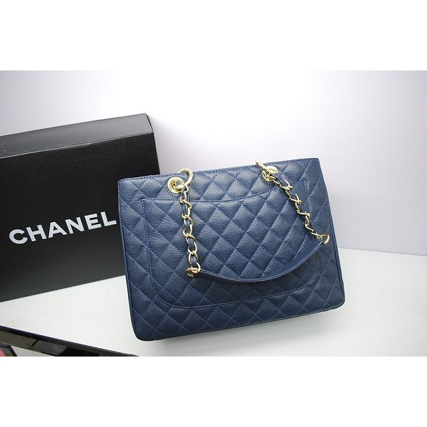 Chanel A50995 Dark Blue Caviar Leather Shopping Bags Gst