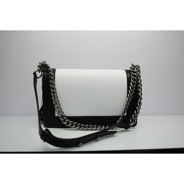 Chanel A66711 Boy Bianco & Nero Borse Flap In Pelle Di Vitello D