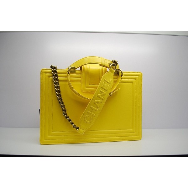 Chanel A66714 Borse Boy Vitello Giallo Limone Grande