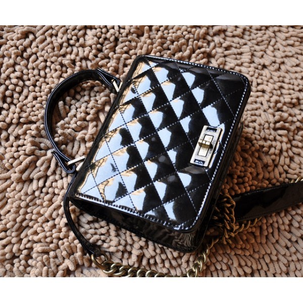 Chanel A66816 Black Leather Bag Patent Con Aletta
