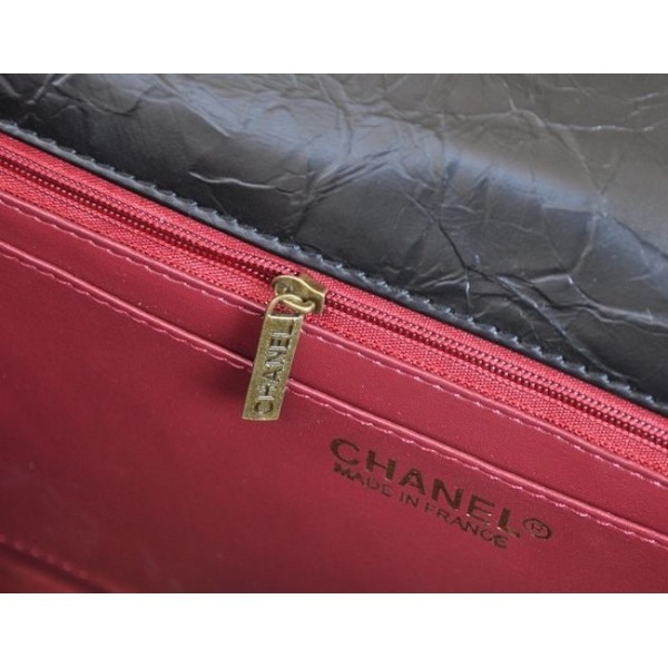 Chanel A66816 Flap Bag In Pelle Di Vitello Nera Cracking Ghiacci