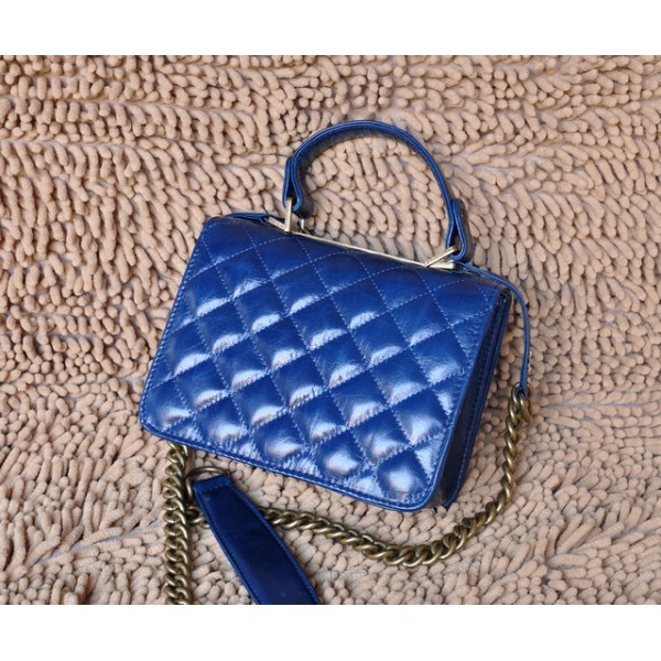 Chanel A66816 Flap Borse In Blu Petrolio Pelle Di Cera