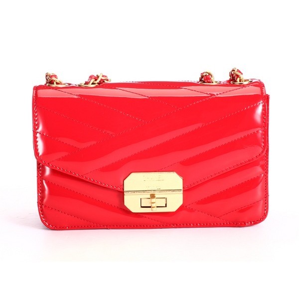 Chanel A66838 Flap Borse In Pelle Verniciata Rossa Con Ghw