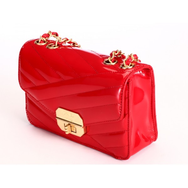 Chanel A66838 Flap Borse In Pelle Verniciata Rossa Con Ghw