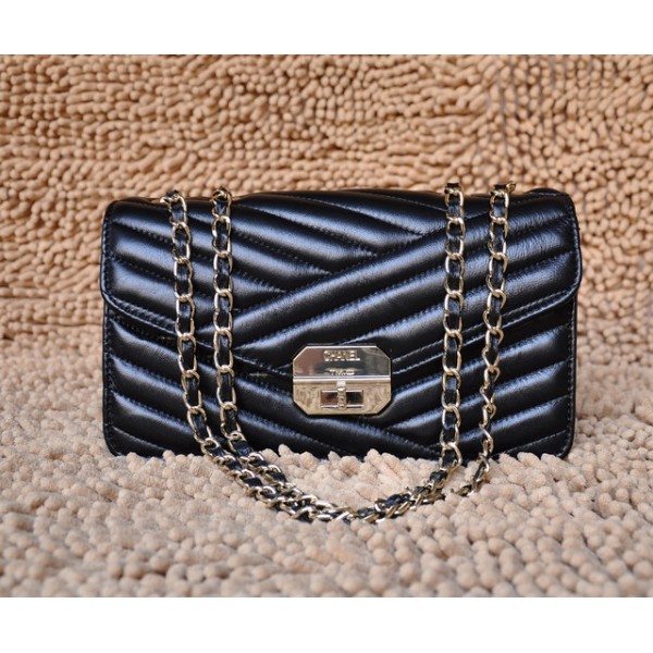 Chanel A66839 Patta In Pelle Di Agnello Borsa Nera Con Fibbia &q