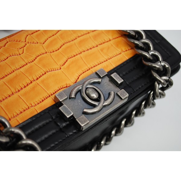 Chanel A67063 Flap Boy Borse Croc Vene Arancio & Nero