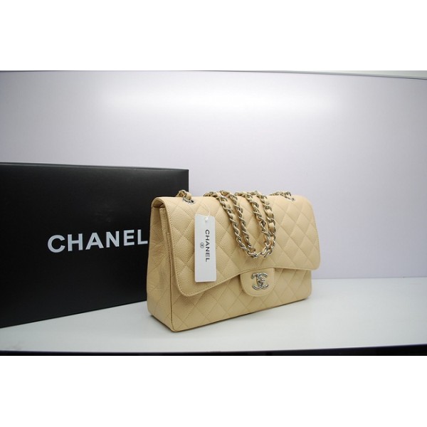 Chanel Caviar Leather Flap Bag 36097 Jumbo Beige Con Shw