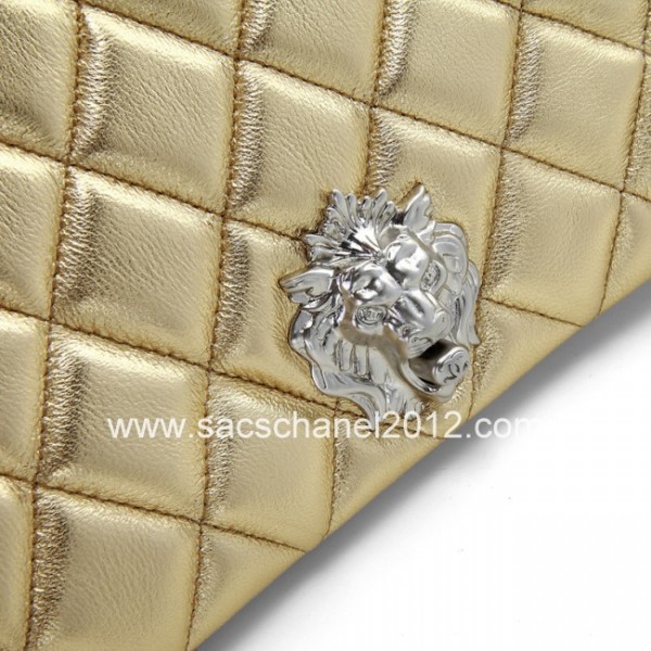 Chanel Borsa In Pelle Di Agnello Con Patta 2012 Silver Gold Lion
