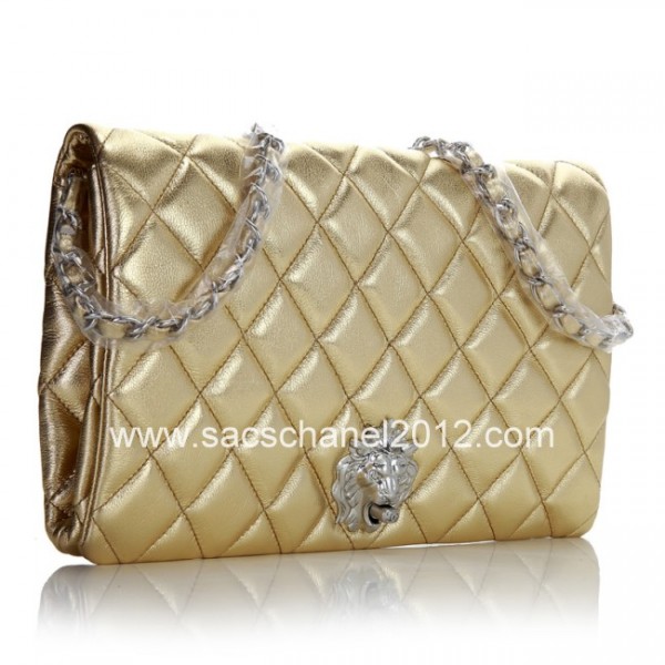 Chanel Borsa In Pelle Di Agnello Con Patta 2012 Silver Gold Lion