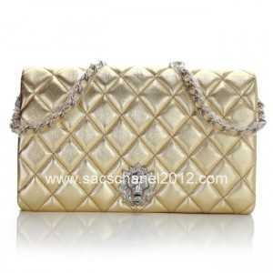 Chanel Borsa In Pelle Di Agnello Con Patta 2012 Silver Gold Lion