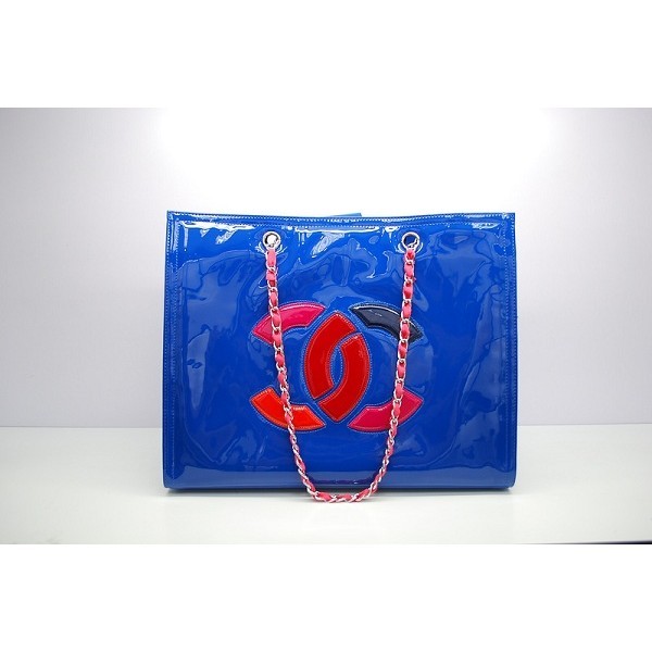 Chanel Vernice Blu In Pelle Patchwork In Stile Borsa Chanel Sign