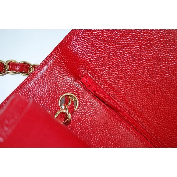 Rosso Chanel 36097 Caviar Flap Borse In Pelle Con Ghw Jumbo