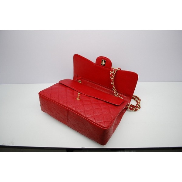 Rosso Chanel 36097 Caviar Flap Borse In Pelle Con Ghw Jumbo