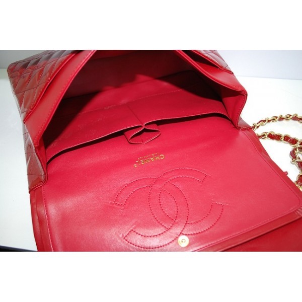 Rosso Chanel 36097 Patent Flap Borse In Pelle Con Ghw Jumbo