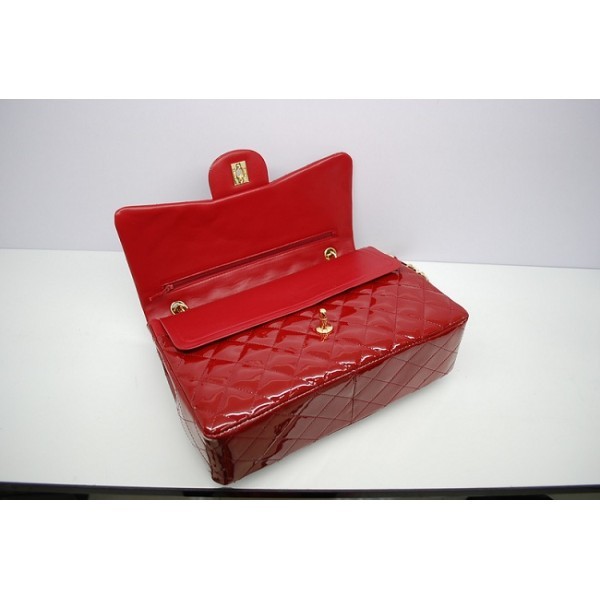 Rosso Chanel 36097 Patent Flap Borse In Pelle Con Ghw Jumbo