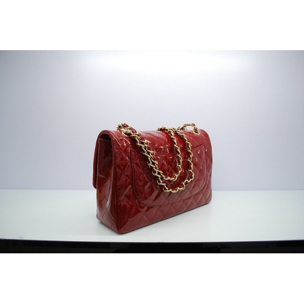 Rosso Chanel 36097 Patent Flap Borse In Pelle Con Ghw Jumbo