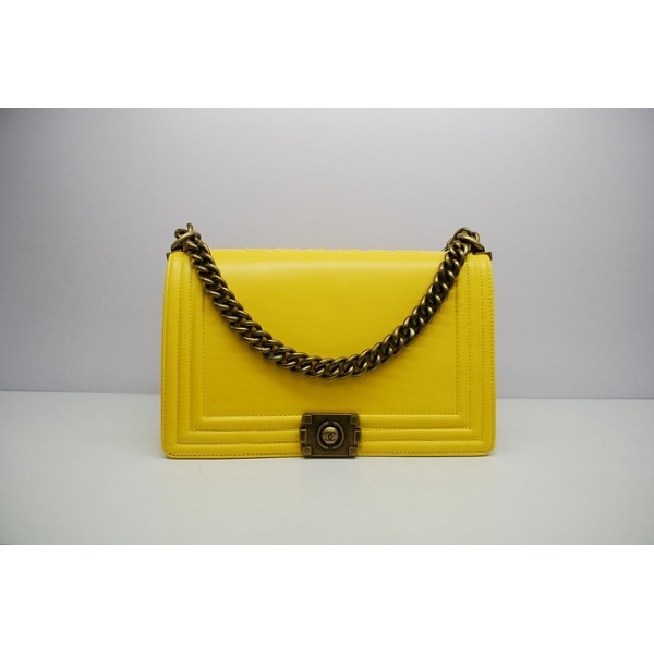 Boy Chanel Borsa A66711 Giallo Limone Vitello Vintage Con Ghw