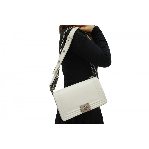 Chanel A66713 Flap Borse Boy Off White Vitello Con Shw Vintage