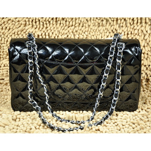 A01113 Chanel Classic Flap Borse In Pelle Nera In Vernice Con Ec