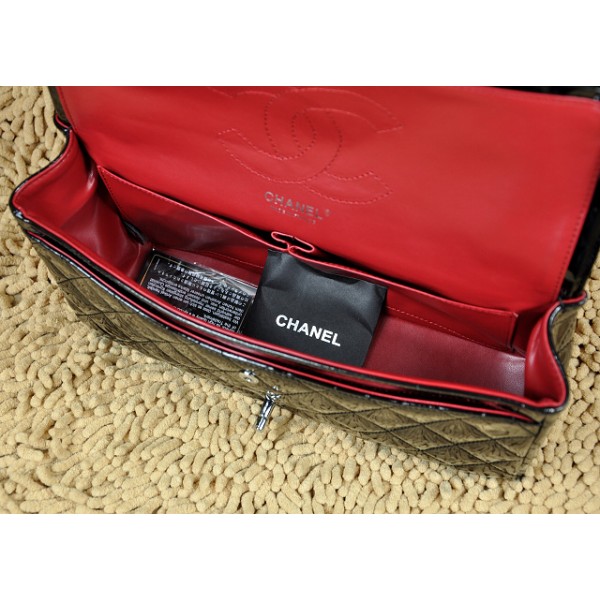 A01113 Chanel Classic Flap Borse In Pelle Nera In Vernice Con Ec