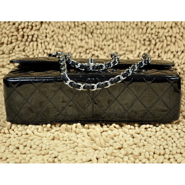 A01113 Chanel Classic Flap Borse In Pelle Nera In Vernice Con Ec