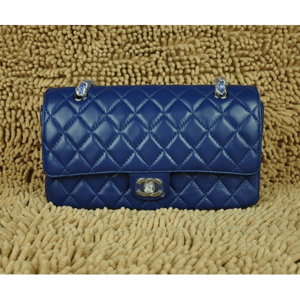 Borse Chanel Flap A01113 Agnello Blu Con Hardware In Argento