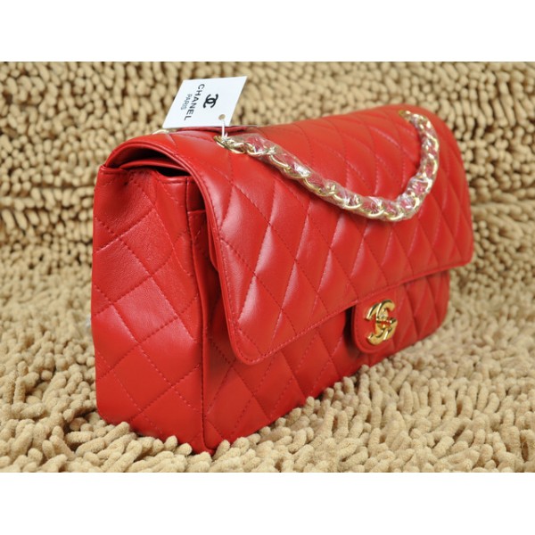 Borse Chanel Flap A01113 Agnello Rosso Con Hardware Oro