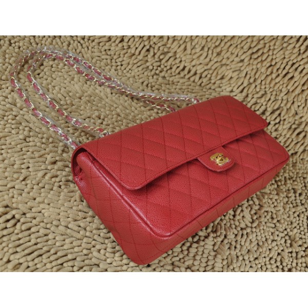 Chanel A01113 Borse Classic Flap Caviar Red Con Hardware Oro