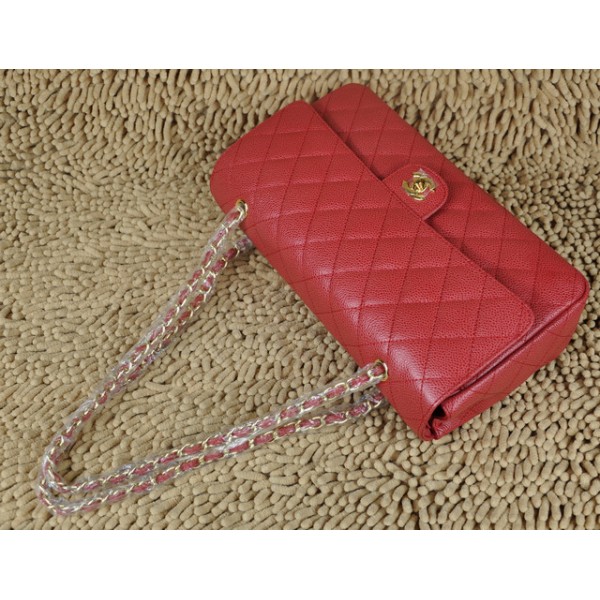 Chanel A01113 Borse Classic Flap Caviar Red Con Hardware Oro