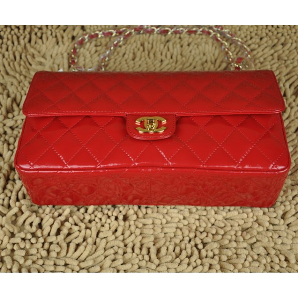 Chanel A01113 Borse In Pelle Rosso Vernice Con Hardware Oro