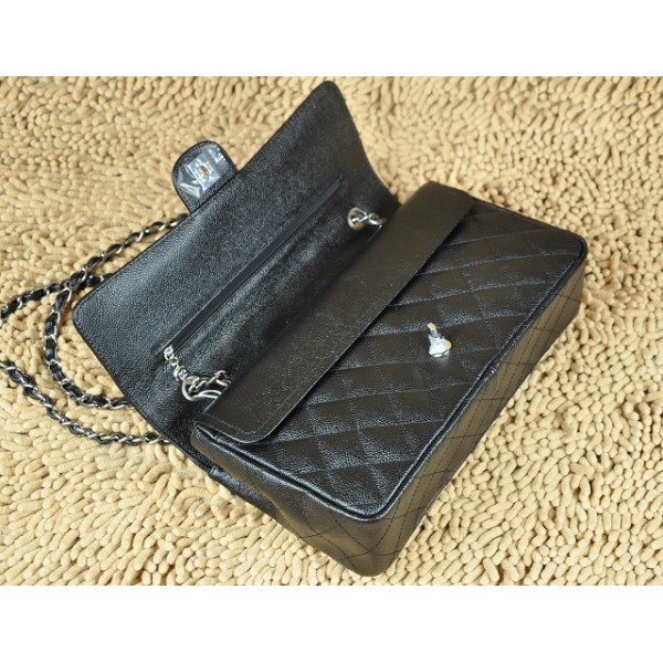 Chanel A01113 Classic Black Flap Borse Caviar Con Hardware Argen