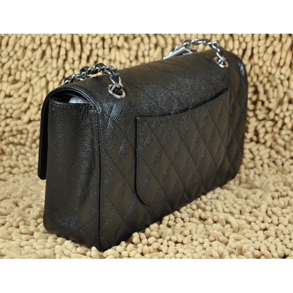 Chanel A01113 Classic Black Flap Borse Caviar Con Hardware Argen