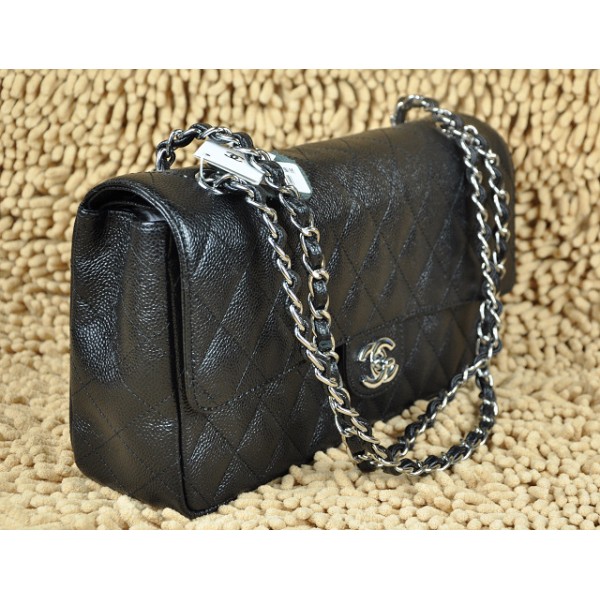 Chanel A01113 Classic Black Flap Borse Caviar Con Hardware Argen