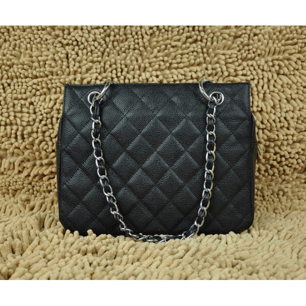 Chanel A58004 Nero Caviar Shopping Borse In Pelle Con Silver Hw