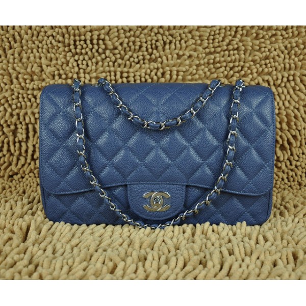 Blu Borse Chanel A28600 Jumbo Flap Con Grani Dargento Hw