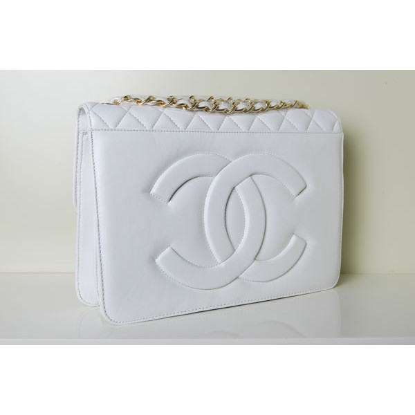 Borse Chanel 48022 Flap Agnello Bianco Con Logo Cc Gran